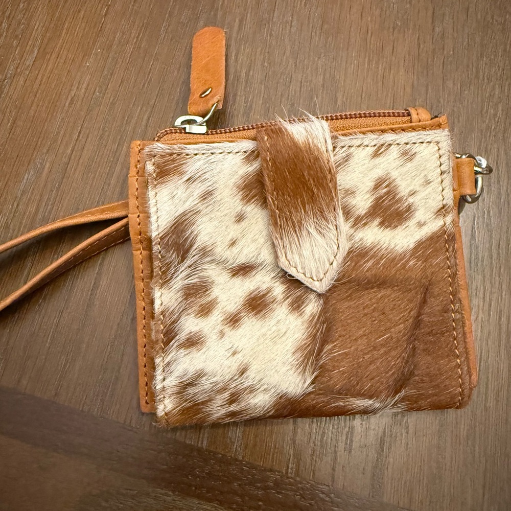 Brown and Tan Fur Accent Women's Wristlet